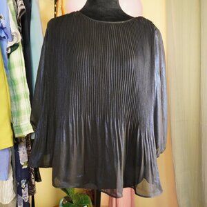 Nanette Lepore Women's Metallic Shimmery Midnight Blue Black Pintuck Pleat Top S